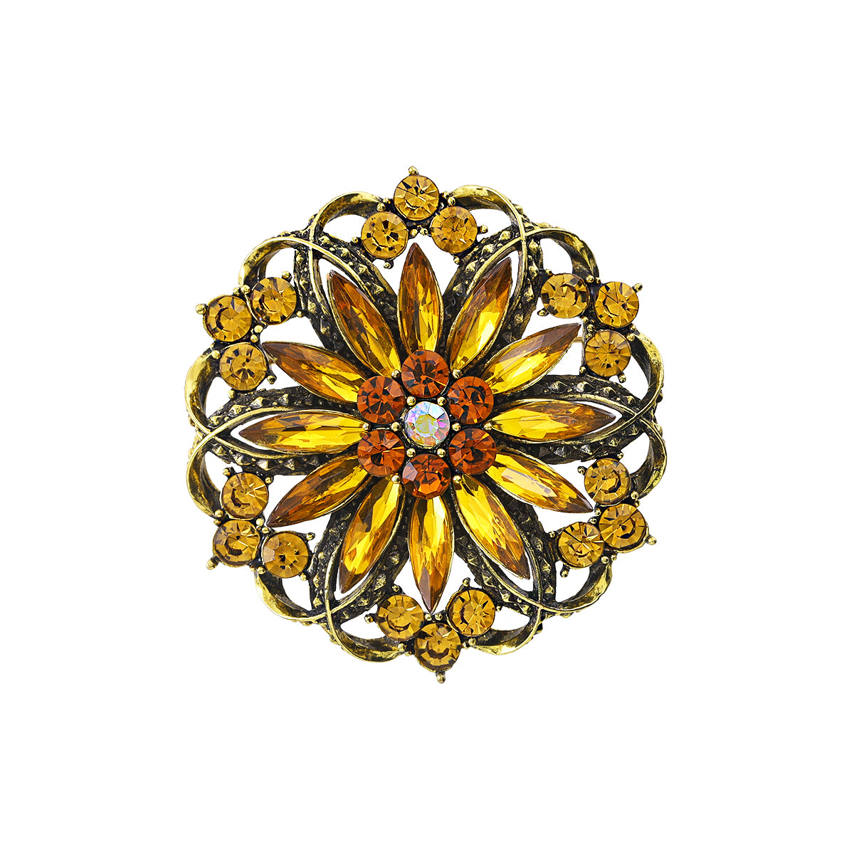 💎 Ornate Vintage Crystal Flower Brooch | Statement Mandala Pin 💎