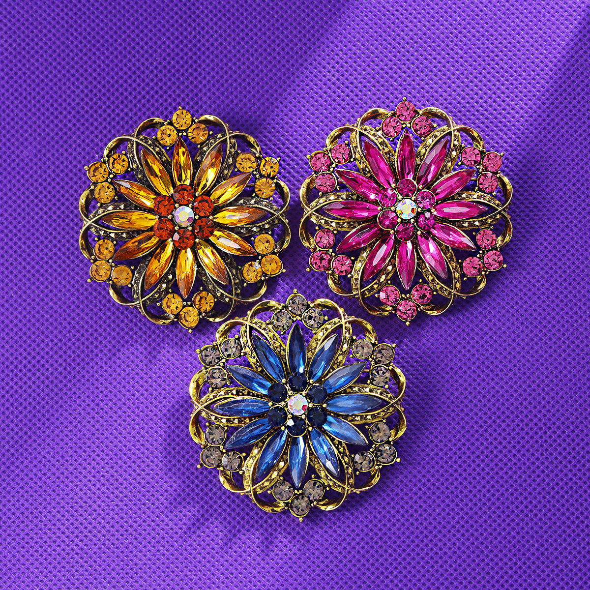 💎 Ornate Vintage Crystal Flower Brooch | Statement Mandala Pin 💎