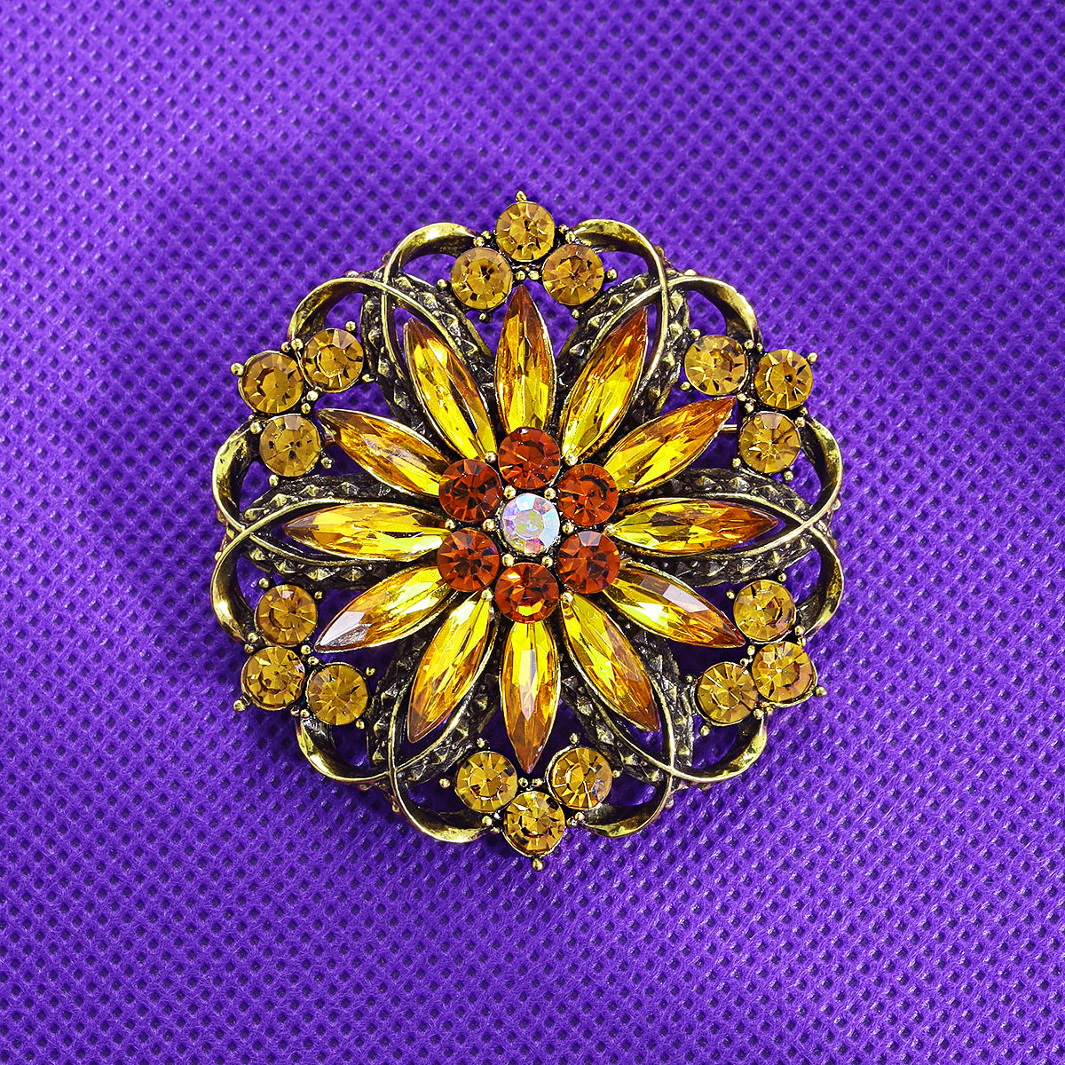 💎 Ornate Vintage Crystal Flower Brooch | Statement Mandala Pin 💎