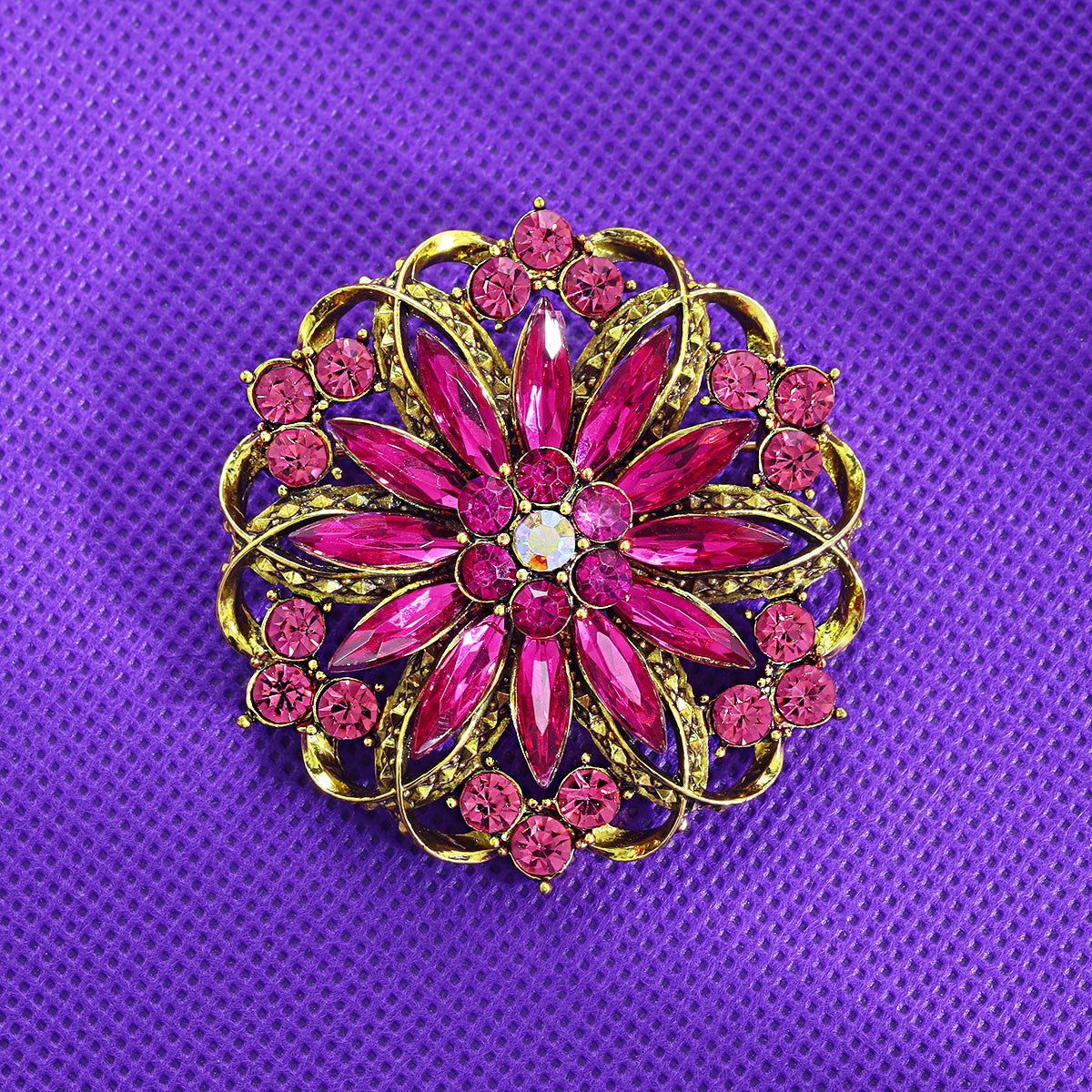 💎 Ornate Vintage Crystal Flower Brooch | Statement Mandala Pin 💎
