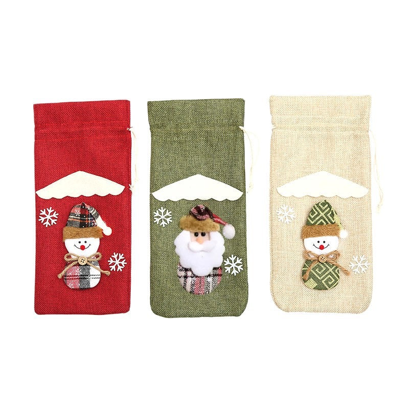 Rustic Hessian Christmas Wine Bag