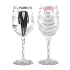 Hand-Painted Bride &amp; Groom Wine Glass