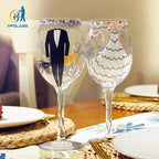 Hand-Painted Bride &amp; Groom Wine Glass
