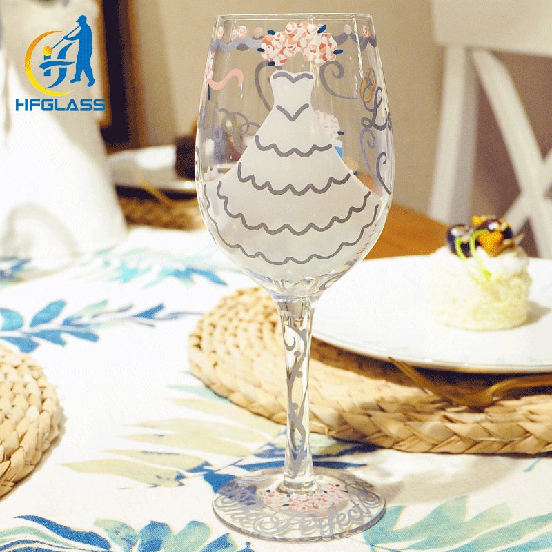 Hand-Painted Bride &amp; Groom Wine Glass