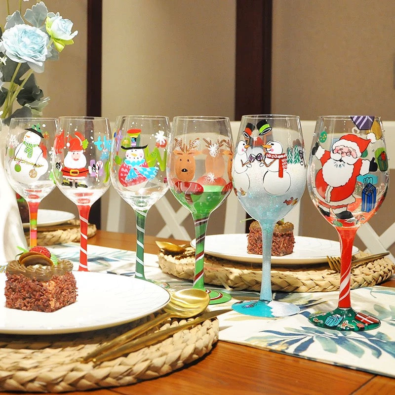 Festive Hand-Painted Christmas Wine Glass