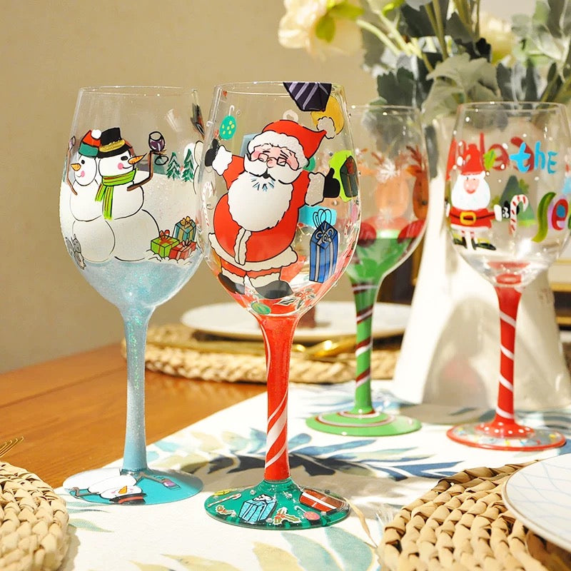 Festive Hand-Painted Christmas Wine Glass