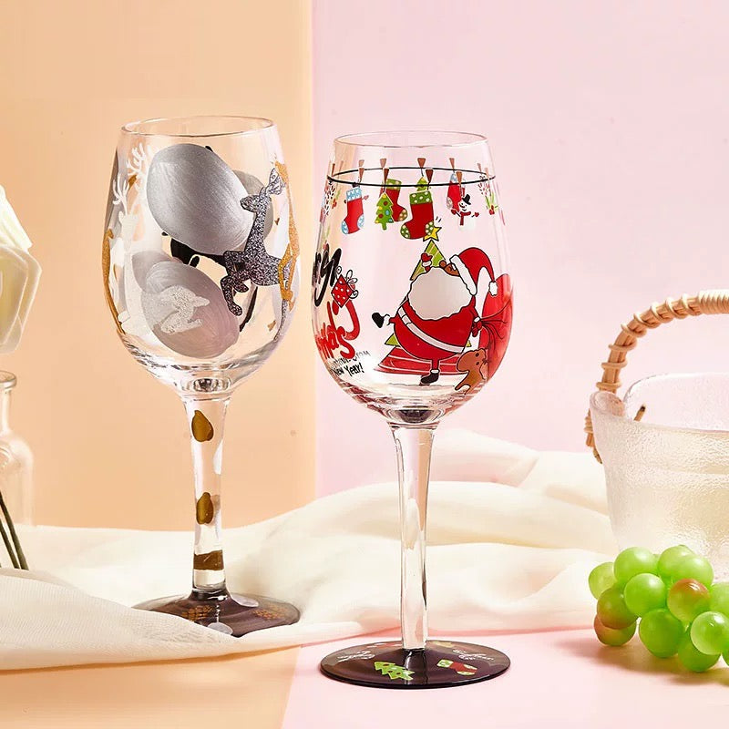 Festive Hand-Painted Christmas Wine Glass