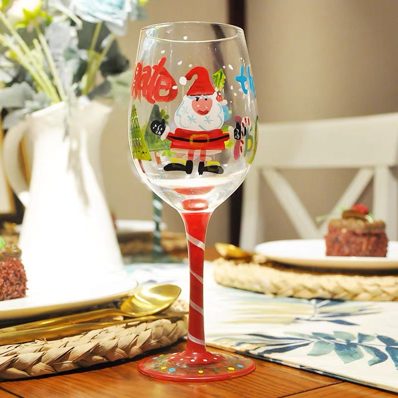 Festive Hand-Painted Christmas Wine Glass