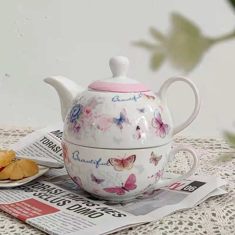 Bone China "Tea for One" Set (Floral Butterfly Design)