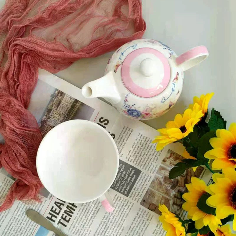 Bone China "Tea for One" Set (Floral Butterfly Design)