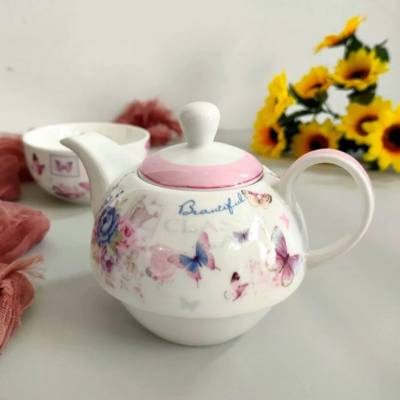 Bone China "Tea for One" Set (Floral Butterfly Design)