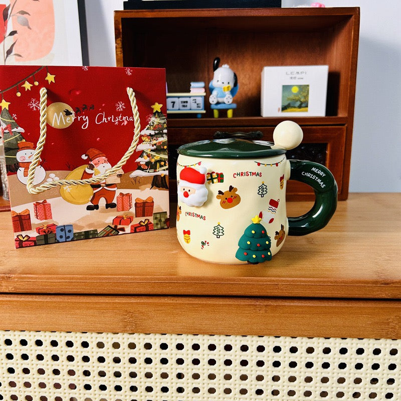 3D Festive Christmas Mug Set (with Lid and Spoon)