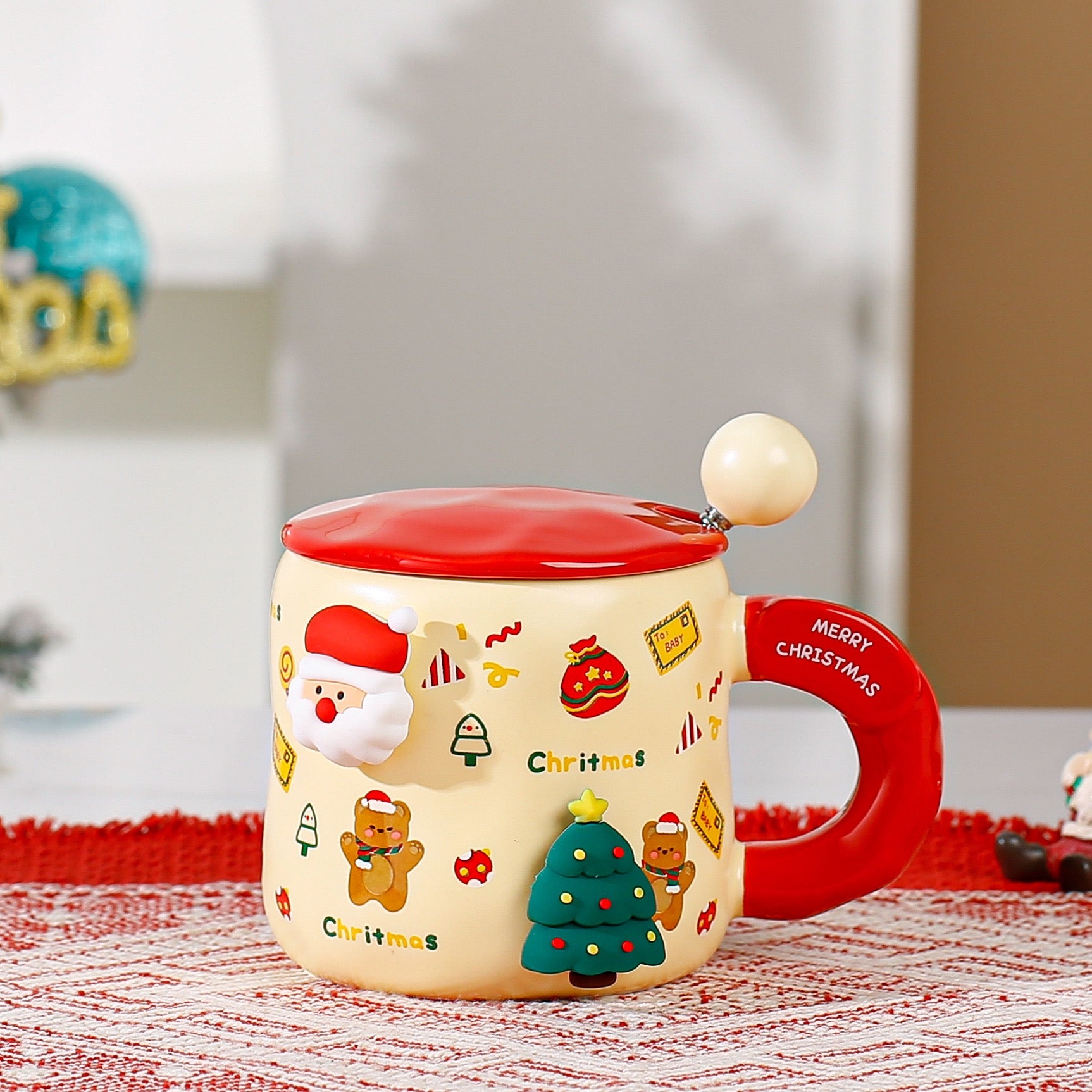 3D Festive Christmas Mug Set (with Lid and Spoon)