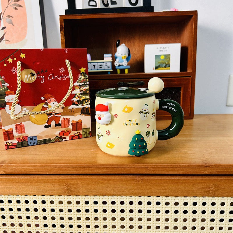 3D Festive Christmas Mug Set (with Lid and Spoon)
