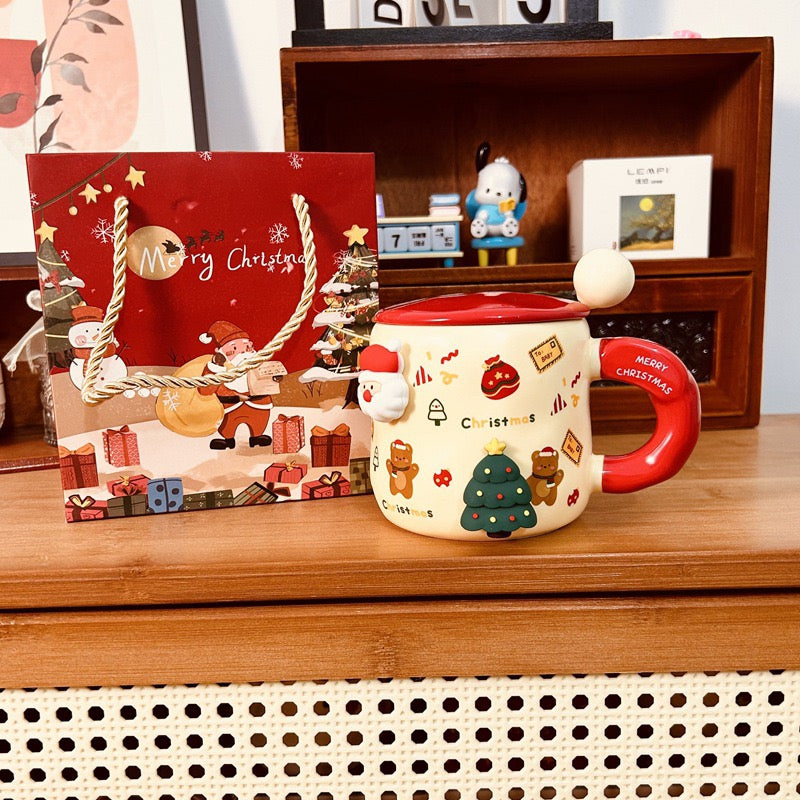 3D Festive Christmas Mug Set (with Lid and Spoon)