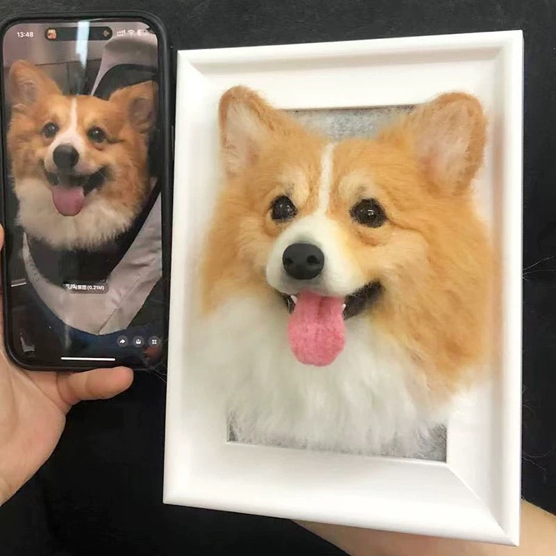 Custom 3D Pet Portrait Frame – Handmade Wool Felt Art