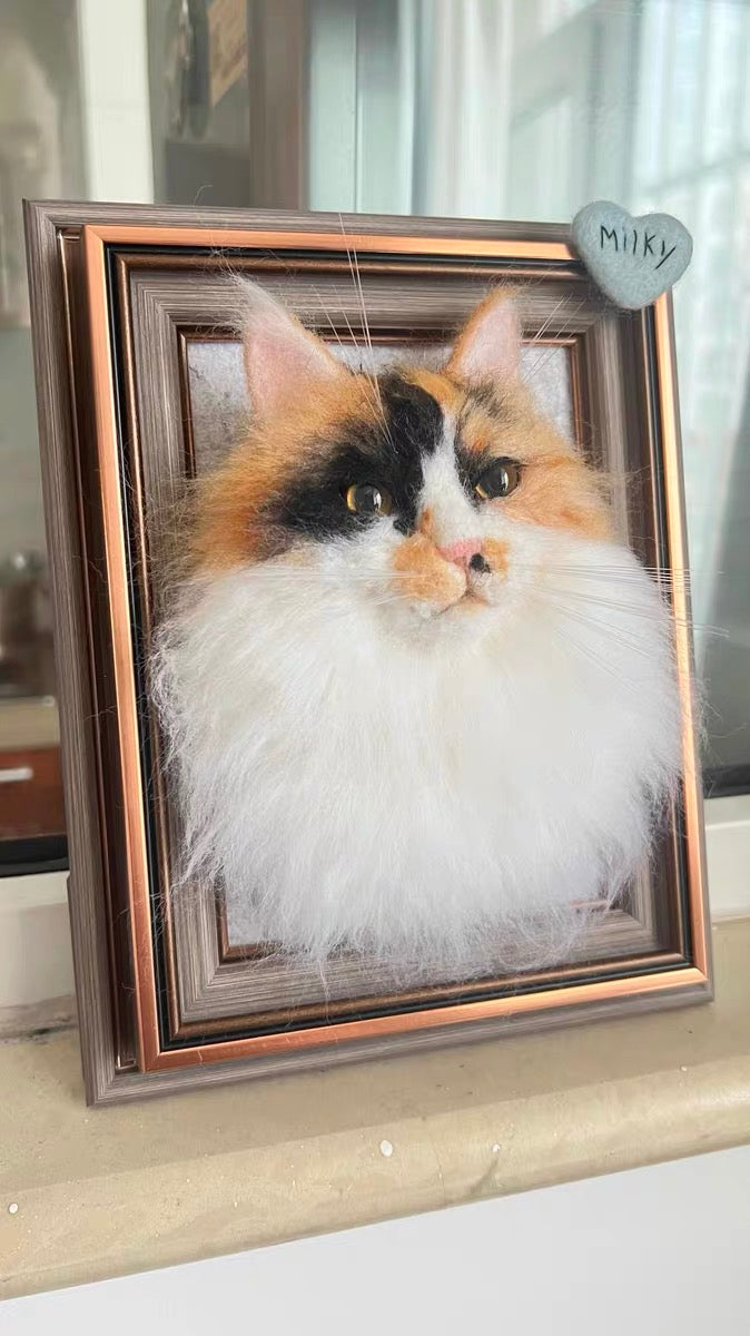 Custom 3D Pet Portrait Frame – Handmade Wool Felt Art