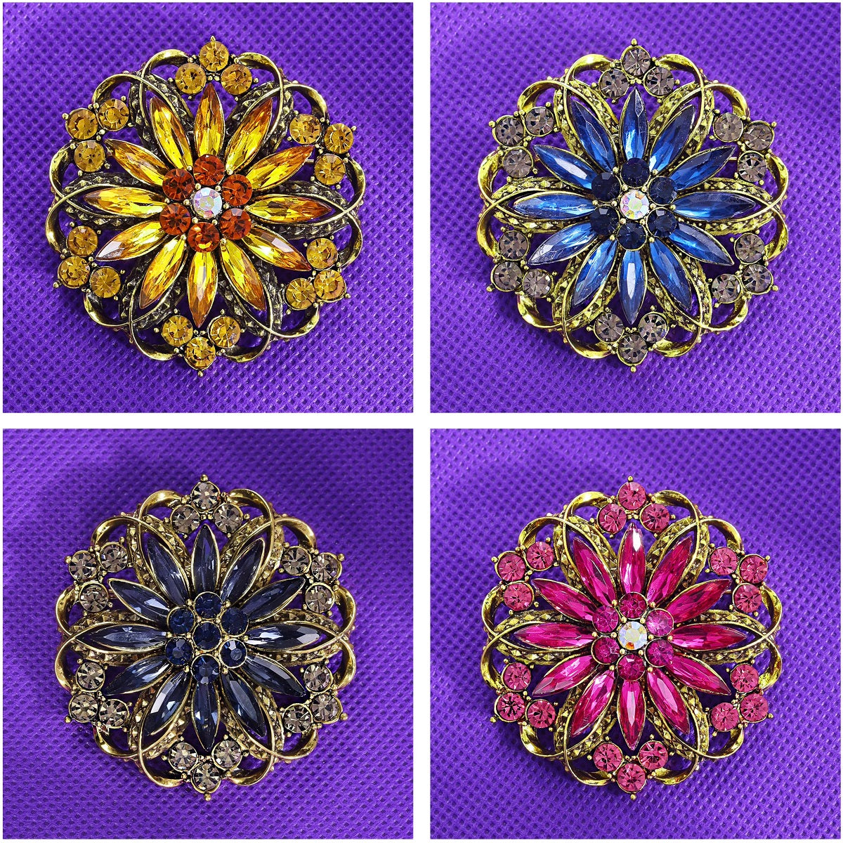 💎 Ornate Vintage Crystal Flower Brooch | Statement Mandala Pin 💎
